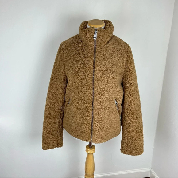 Levi's Women's Breanna Puffer Jacket Brown Sherpa Teddy Fuzzy Size S - Picture 6 of 10
